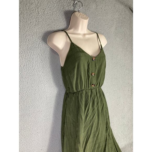 Women's M Green Sleeveless Button-Up Midi Dress Casual‎ Spring - Picture 4 of 11